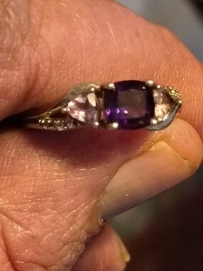 Vintage Sterling Silver Sapphire & Amethyst Ring Size 7 Signed